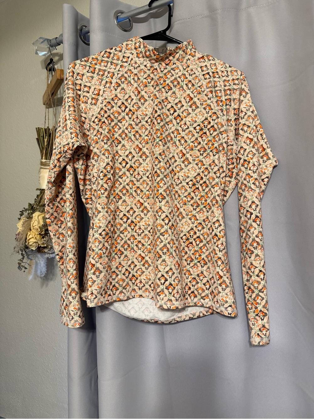 Garnet Hill Cream Floral Mock Neck Long-Sleeve Top